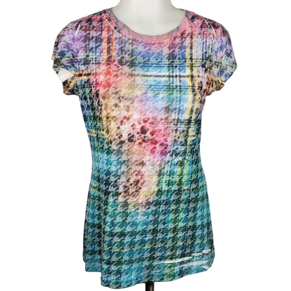 BELLA DU JOUR Rainbow Top Bright Geometric Sz M